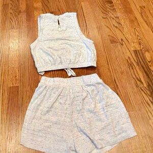 MONACO Women’s Lounge Set- Speckled Gray Drawstring Crop Tank & Shorts- Size M.